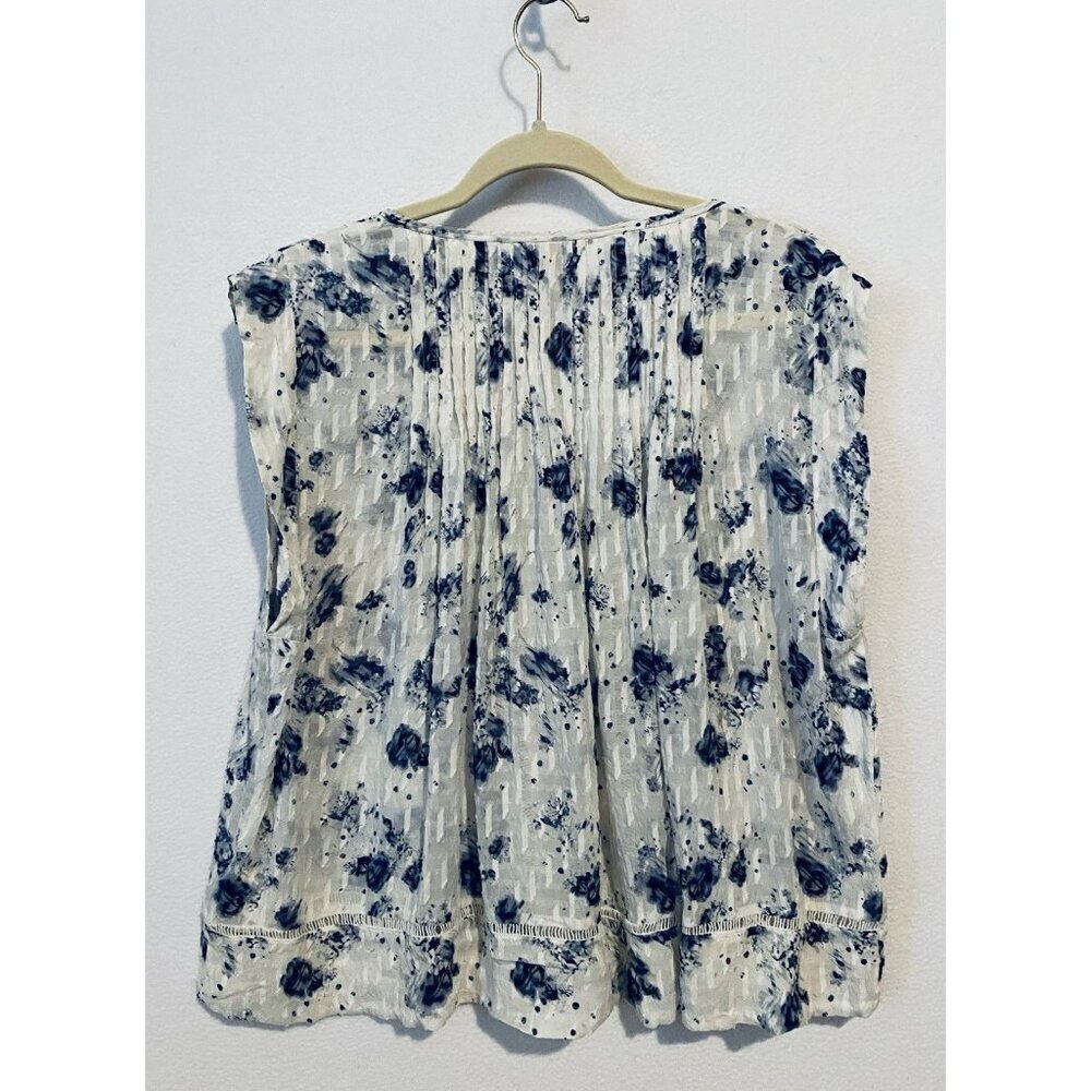 Rebecca Taylor Top Womens 12 Blue White Meteor Floral Silk Cotton Romantic Boho - Picture 4 of 8
